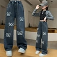 thumbnail image 7 of Jeans Girls Butterfly Jeans Girls Straight Leg Wide Leg Denim Jeans High Waisted Baggy Jeans Girls with Pockets Kids Clothes Girls Size 6-7 Years, 7 of 7