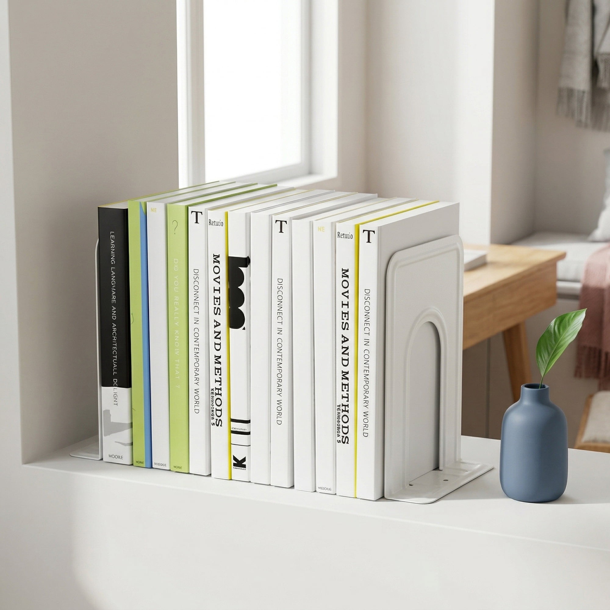 Unique Bargains Expandable Iron Bookends with Compartments White 5"L x 5.9"W x 7.5"H