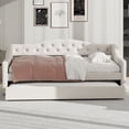 thumbnail image 3 of Harper & Bright Designs Twin XL Size Upholstered Daybed with Trundle and Button Tufted Backrest, Linen Sofa Bed with LED Belt, Beige, 3 of 13