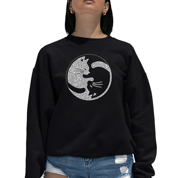 Women's Word Art Crewneck Sweatshirt - Yin Yang Cat
