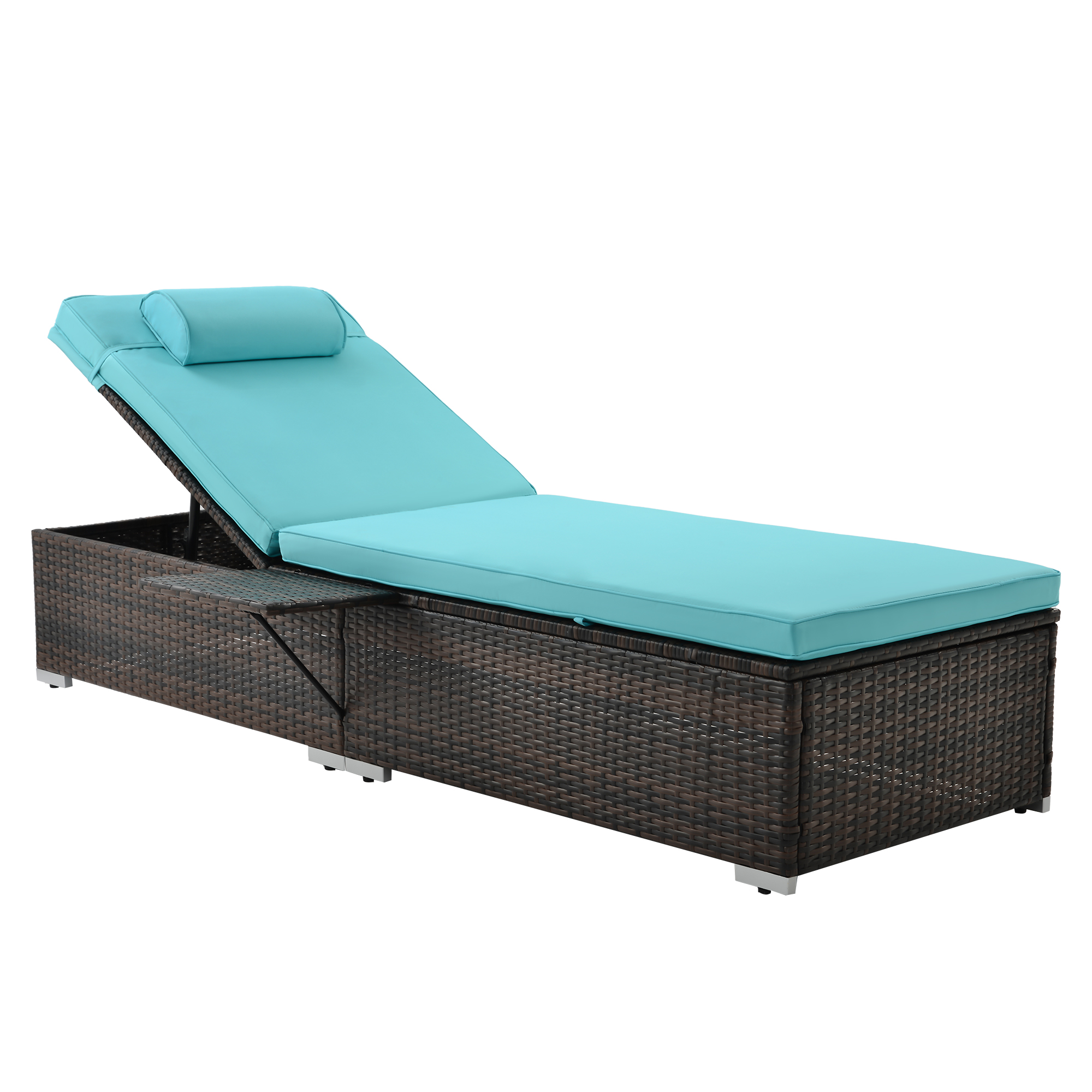 ENYOPRO 2 Piece Outdoor Chaise Lounge Chairs, Adjustable Chaise Chairs with Side Table, Head Pillow and Cushions, for Outdoor Patio Beach Pool Backyard PE Rattan Reclining Chairs Furniture Set, K2697 - image 5 of 11