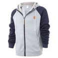 thumbnail image 2 of ZHOUCHANKIDS Men's Autumn Casual Color Blocked Loose Wool Long Sleeved Hoodie Top Light Gray XXL, 2 of 6