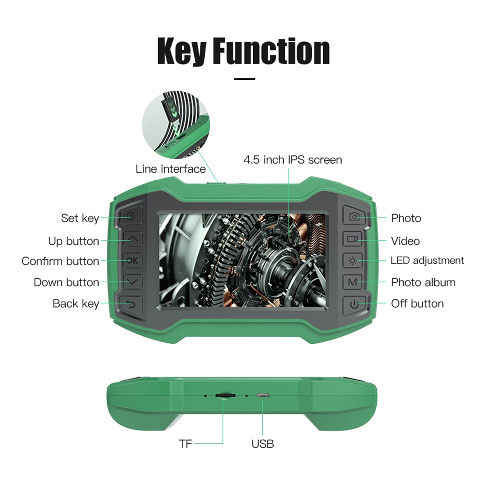 Profession Dual Lens Industrial Endoscope Digital 4.5 ''LCD Snake Camera 1080P HD IP67 Waterproof Inspection Camera WIth 8 LED , User-Friendly Borescopes