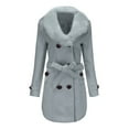 thumbnail image 3 of Womens Winter Lapel Wool Coat Trench Jacket Long Sleeve Overcoat Outwear, 3 of 5