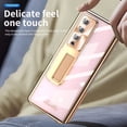 thumbnail image 3 of MonsDirect for 7.6 inch Samsung Galaxy Z Fold 3 5G 2021 Case with S Pen & S Pen Holder, Two Hinge Protection Plating Frame PC Cover, Shell Membrane Integrated Case with Stand & Lens Protection, Gold, 3 of 7