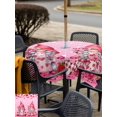 thumbnail image 4 of Outdoor Tablecloth with Umbrella Hole and Zipper, Valentine's Day Square Table Cloth 60x60 Inch Waterproof Tablecloth, Ombre Pink Gnomes Love Roses Romantic Picnic Table Cover for Patio Camping, 4 of 7