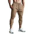 thumbnail image 3 of BiZtdJrK Mens Fall Jogger Sweatpants Elastic Hem High Waist Solid Sweatpant Drawstring Loose Fit Casual Trousers with Pockets Khaki L, 3 of 7