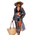 thumbnail image 2 of Women's Three Piece Bikini Set Sexy Multi Color Printed Mesh Cover Up Swimsuit for Beach Party,Black,L, 2 of 9