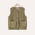 thumbnail image 2 of BLVB Boys Girls Fuzzy Fleece Vest Sherpa Warm Winter Sleeveless Button down Kids Jackets Coats with Pockets(Khaki,6-7 Years), 2 of 5