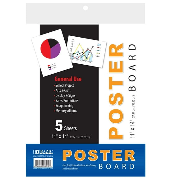 BAZIC 11" X 14" White Poster Board (5/Pack) [512]