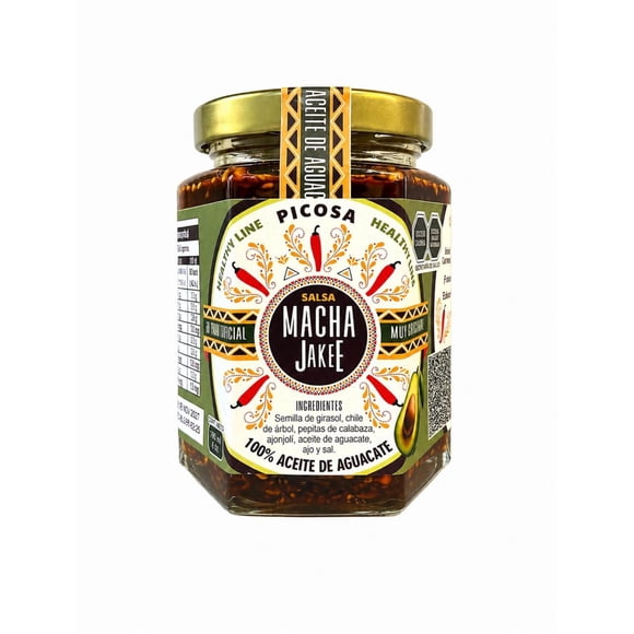Salsa Macha Jakee Picosa de Chile de Árbol, Aceite de Aguacate y Semillas, Artesanal Frasco 190 g sin gluten