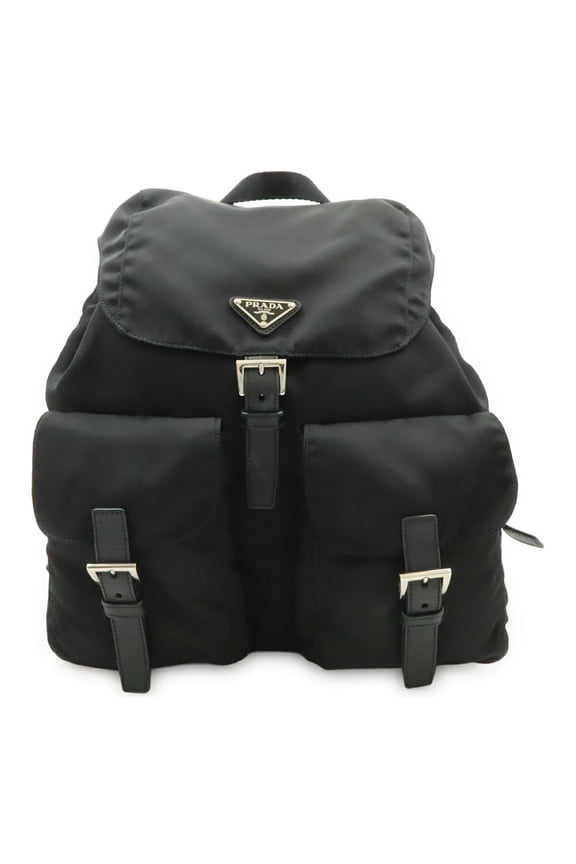 Pre-Owned PRADA Triangle Backpack, Rucksack, Daypack, Nylon and Leather, NERO Black, 1BZ811