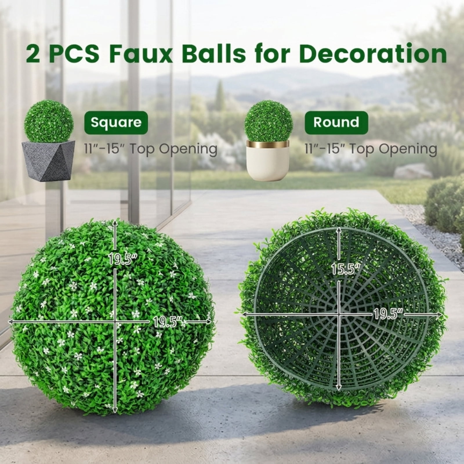 Vebreda Artificial Plant Decor, 2 PCS Holly Artificial Topiary Balls 19.5 Inch Faux Boxwood Balls, Vivid Leaves and Flowers, Simple Maintenance