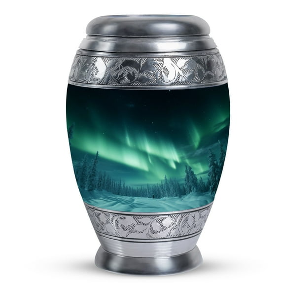 Aurora Borealis over Silent Frozen Forest - Elegant Small Urn for Human Ashes Keepsake - Adult Male Memorial - Cremation Tribute - Urns For Human Ashes Adult - 3 Inch, 1 Pc
