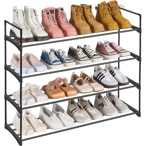 REJODA-Shoe Rack, 4 Tier Shoe Organizer, Shoe Rack for Closet, Metal Shoe Storage Organizer for 20 Pairs, Black SSR004H