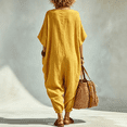 thumbnail image 3 of Women Long Sleeve Wide Leg Jumpsuit Beach Palazzo Pants One Piece Jumpsuit Yellow M, 3 of 3