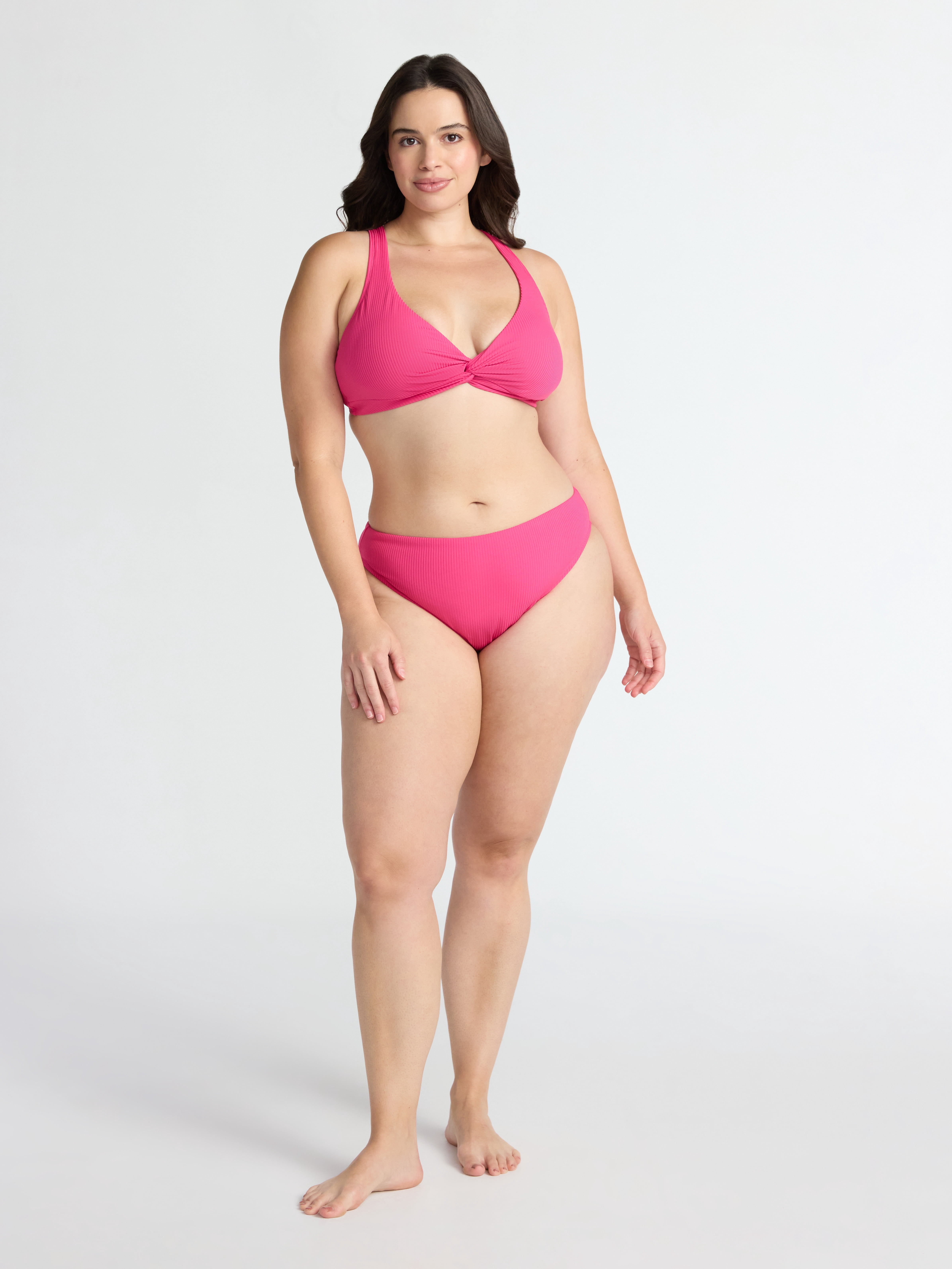 Time and Tru Women's and Women's Plus Ribbed Twist Front Bikini Top, Sizes XS-2X