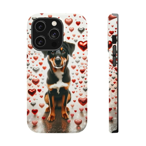DistinctInk Tough Case for Apple iPhone 15 PRO (6.1" Screen), Compatible with MagSafe Charging - Valentine's Day Beauceron