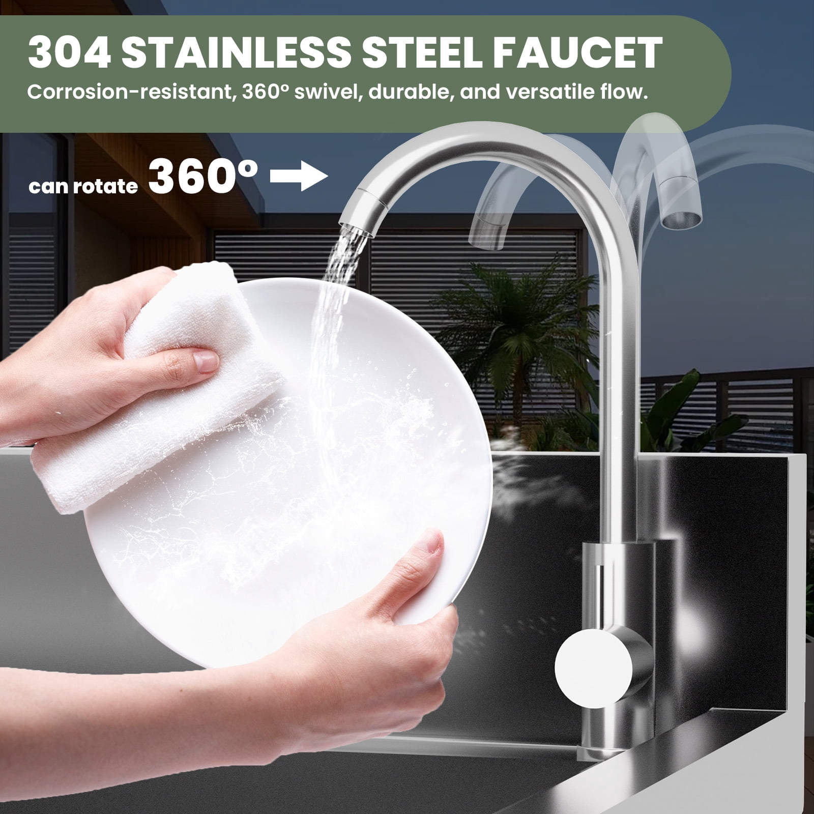 Commercial Kitchen Sink, 304 Commercial Stainless Steel Sink with Single Bowl Basin, Free Standing Utility Sink for Outdoor & Garage Cleaning