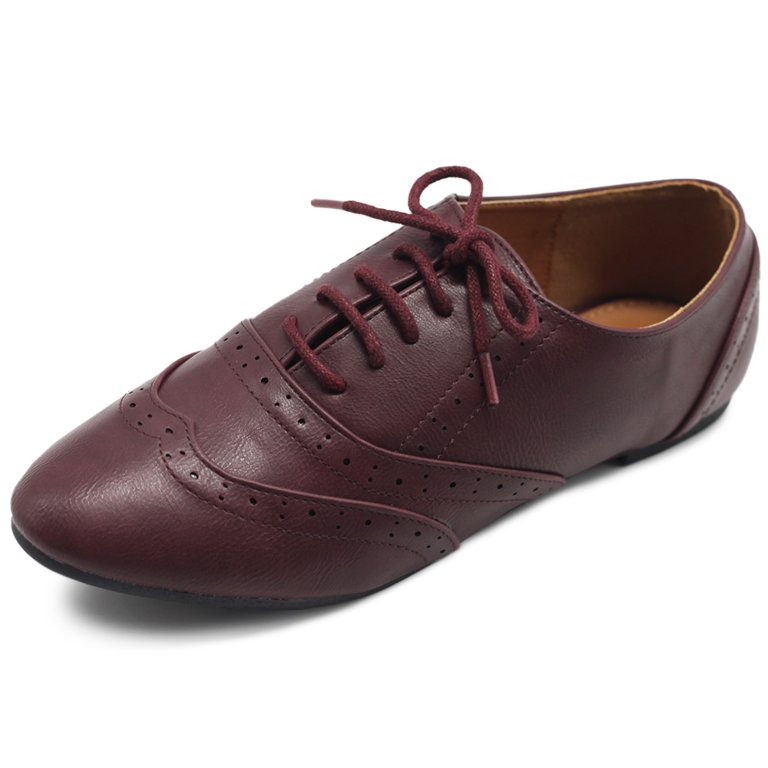 Ajvani Womens Flat Low Heel Lace Up Smart Vintage Oxford Shoes Brogues