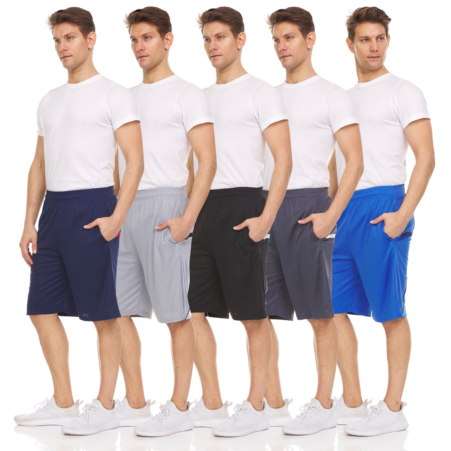 5 Pack Mens Moisture Wicking Athletic Basketball & Gym Workout Shorts