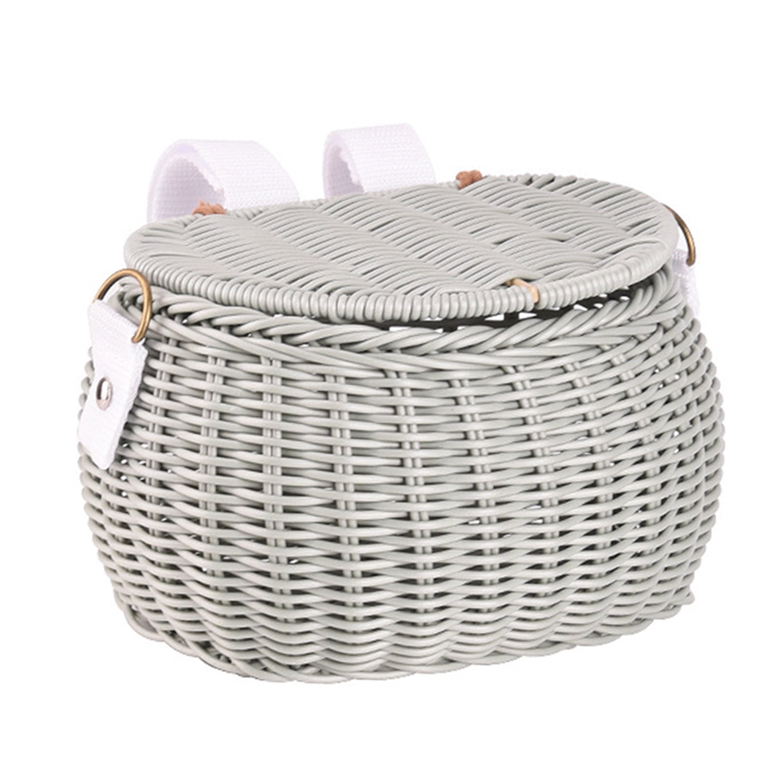 UNTERING Bicycles Wicker Basket Front Handlebars Basket with Belt and Lid Wovens Bikes Basket for Kids Bikes, Scooter
