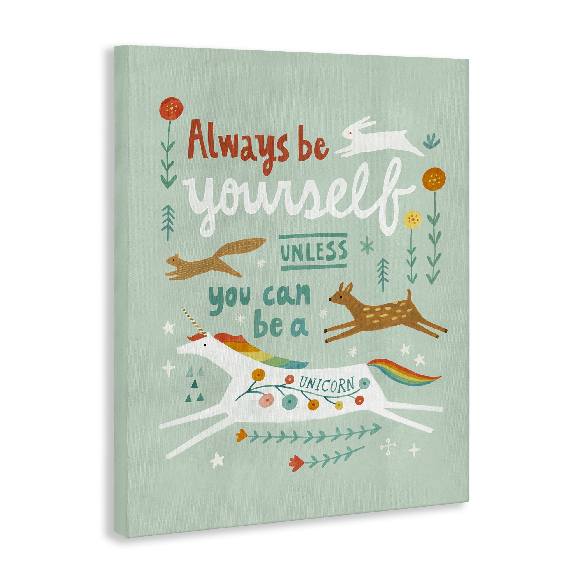 Stupell Industries Be A Unicorn with Wildlife Animals Painting Wrapped Canvas Art Print Wall Art, 16 x 20