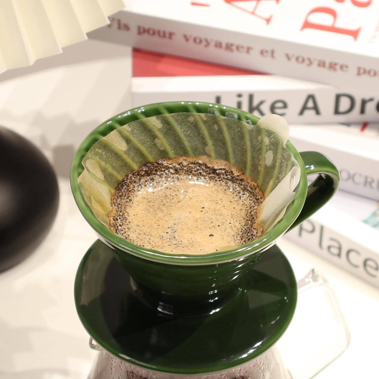 Ceramic Coffee Dripper includes 50 Filters 01 Pour Over Coffee Maker Porcelain V 60 Hand Brewed Set Pottery Artisanal Drip Brew Barista Gift for 1-2 People Travel Camping Office Home