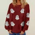 thumbnail image 2 of Fiaer Women Halloween Sweatshirts Ghost Graphic Crew Neck Long Sleeve Pullover Loose Warm Plus Size Tops Wine XXL, 2 of 4
