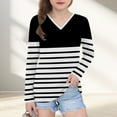 thumbnail image 2 of cfhntfmh Girls Striped Tshirt Long Sleeve V Neck T Shirts Color Block Tops Comfy Cute Basic Tee Tops for Kids 3-14 Years, 2 of 7