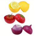 thumbnail image 3 of QJUHUNG 3pcs Set Fruit and Vegetable Shaped Food Savers  Lemon  Tomato  Onion Storage Containers  Reusable Plastic Refrigerator Organizers  Kitchen Gadgets with Lids  Hand Washable  Round, 3 of 7