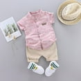 thumbnail image 3 of GYRATEDREAM Toddler Baby Boy Letter Short Sleeve Button Down Shirt & Shorts Set Summer Outfits 1-2 Years, 3 of 6