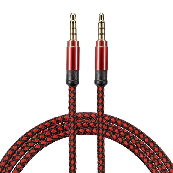 4 Pack Aux Cable 3.5mm Male to Male Nylon Braided 5Ft 4 Pole Hi-Fi Stereo Sound Auxiliary Cord Red