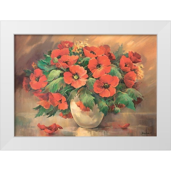 Belousova, Irina 32x24 White Modern Wood Framed Museum Art Print Titled - Poppies in Vase