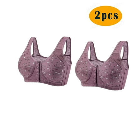 Crunowin Wireless Bra 2Pc Women s Plus Size Push Up Bra  Solid Color Non-Steel Ring Gathering Casual Comfort Bras for Women Purple 2XL