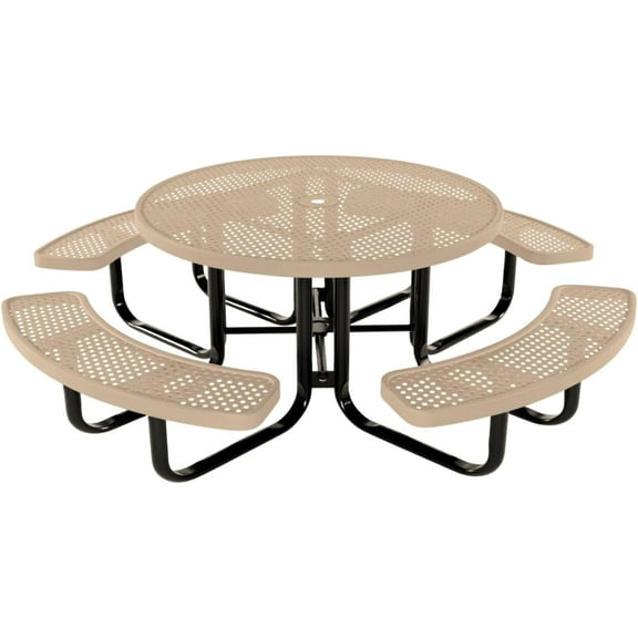 Coated Outdoor Furniture Heavy-Duty Portable Outdoor Kids Table with Umbrella Hole, Punched Steel Kids Picnic Table, Commercial-Grade, Made in America (46 In, Round, Childrens, Tan)