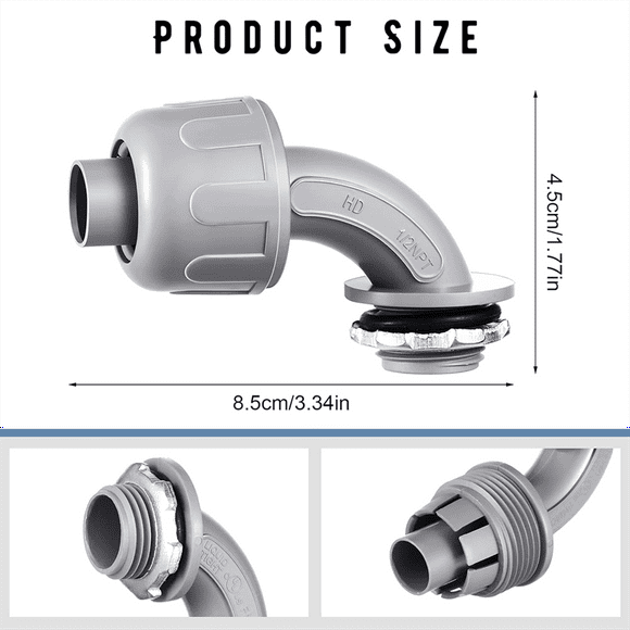 Liquid Tight Connector 1/2 Inch Flexible Non-Metallic Electrical Conduit Connector Fitting 90 Degree (24 Pieces)