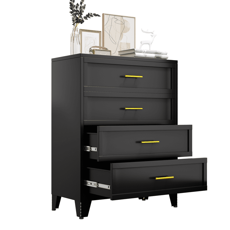 Metal 4 Dresser Chest of Drawers for Bedroom Black White