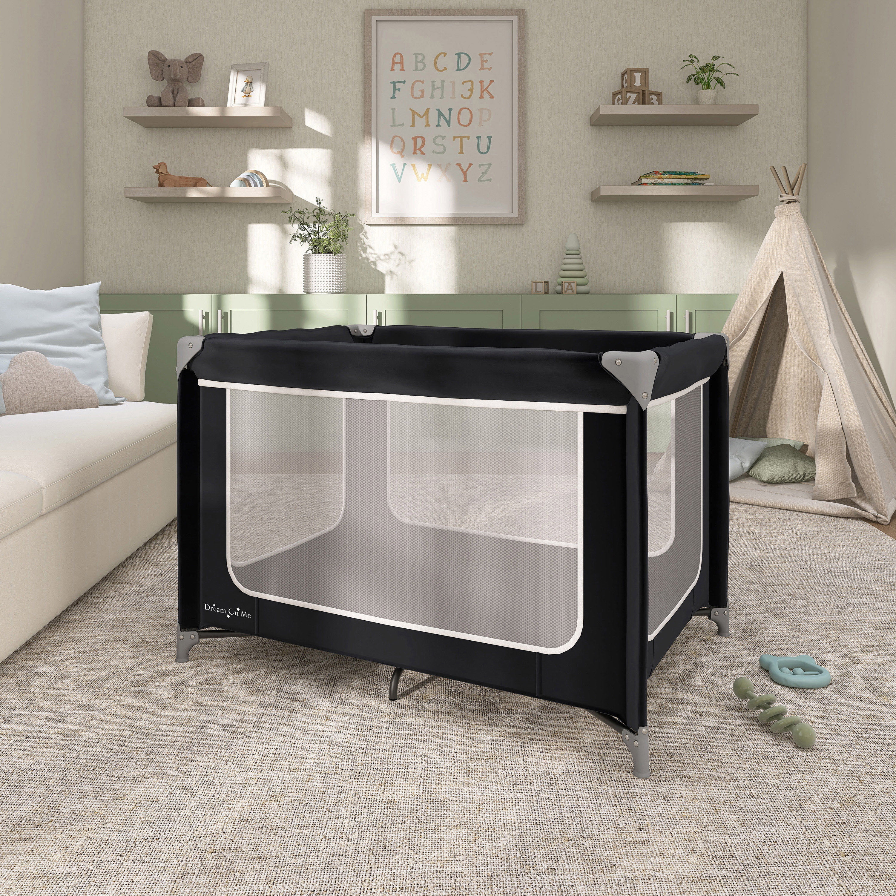 Dream On Me Zodiak Portable Playard with Carry Bag & Shoulder Strap, Black