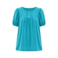 thumbnail image 4 of Sevevn Women's Fashion Loose Casual Round Neck Short Sleeve Puff Sleeve Front T-Shirt Oversized Top Sky Blue XXXXXL, 4 of 5