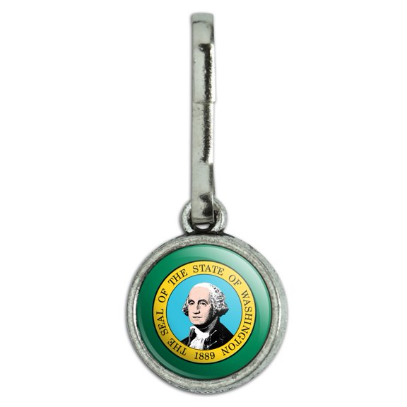 State of Washington Flag Antiqued Charm Clothes Purse Suitcase Backpack Zipper Pull Aid