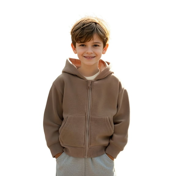 Boys Hoodie Coffee Full Zipper Hoodie Long Sleeve Soft Sweatshirts Top Warm Fall Winter Clothes Size 2-3 Years Boys Clothes Boys Girls Fashion