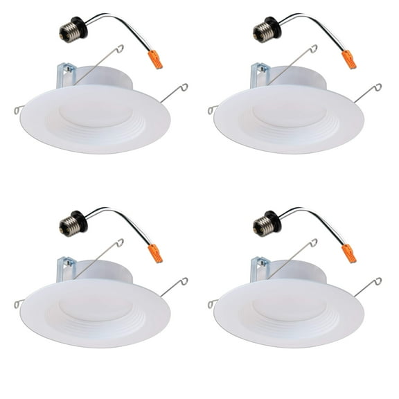(case of 4) Halo 5-inch and 6-inch Integrated LED Recessed Ceiling Light 90 CRI, California Title 20 Compliant Retrofit Downlight Trim, 2700K Warm White, 730 lumens, 8 watts