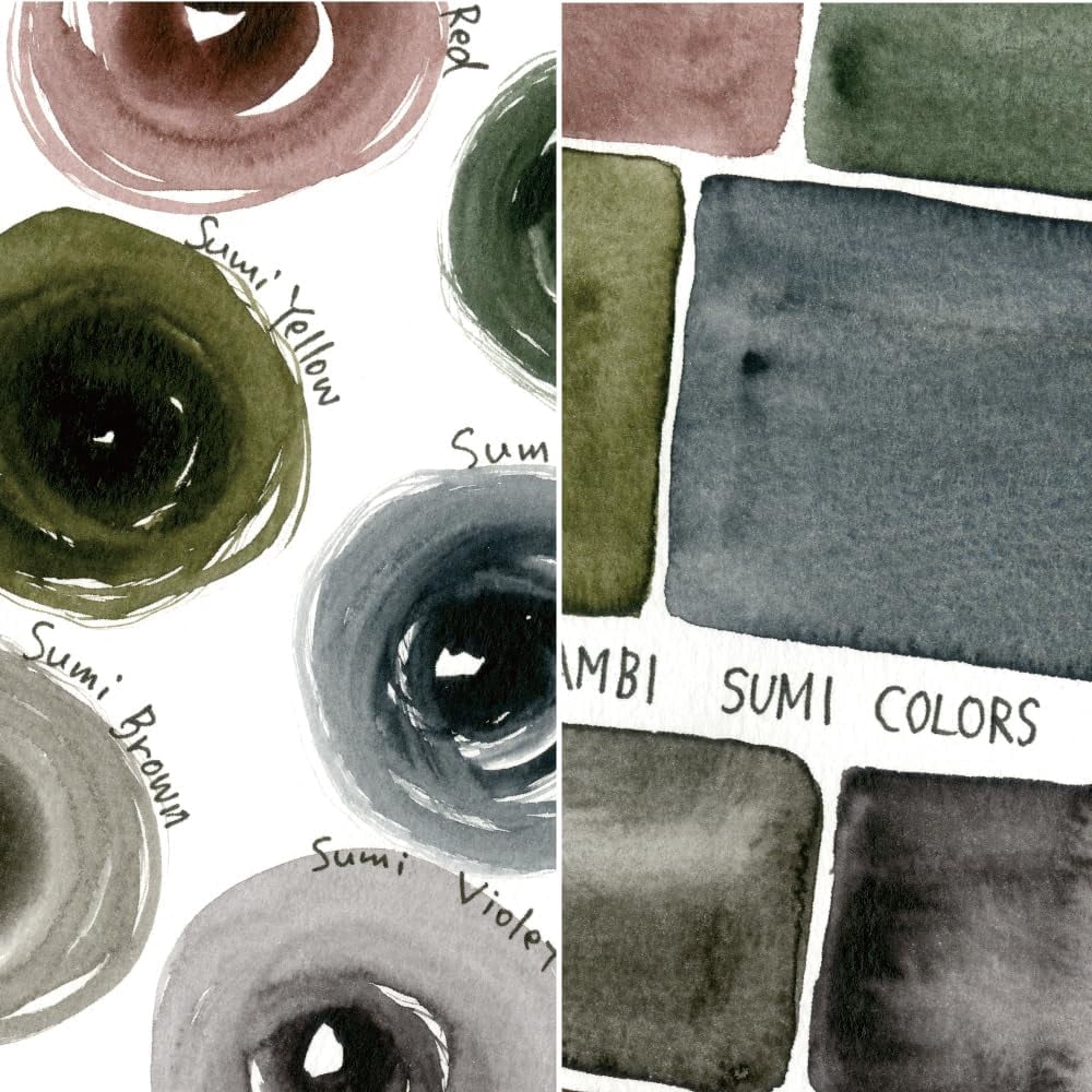 GANSAI TAMBI SUMI Colors 6 Colors Set, Watercolor Paint for Professional, for Calligraphy, Illustrations, Drawing, Black Ink, Made in Japan