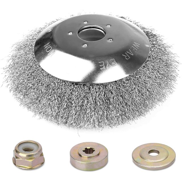 Wire Brush Trimmer Head, 8 Inch Wire Brush Cutter Trimmer Head with Adapter Kit, Rotary Weed Brush Steel Wheel Blade for Garden Brick Road Pavement Joints Moss Rust Removal (Fine Steel Wire 8 Inch)