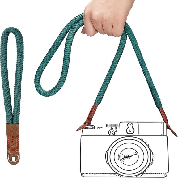2pcs 2 style Nylon Camera Neck Straps & Wristlet Straps Camera Tether with PU Leather End Cover & Iron Key Rings Dark Green 950x19x9mm & 245x21x12mm 1pc/style