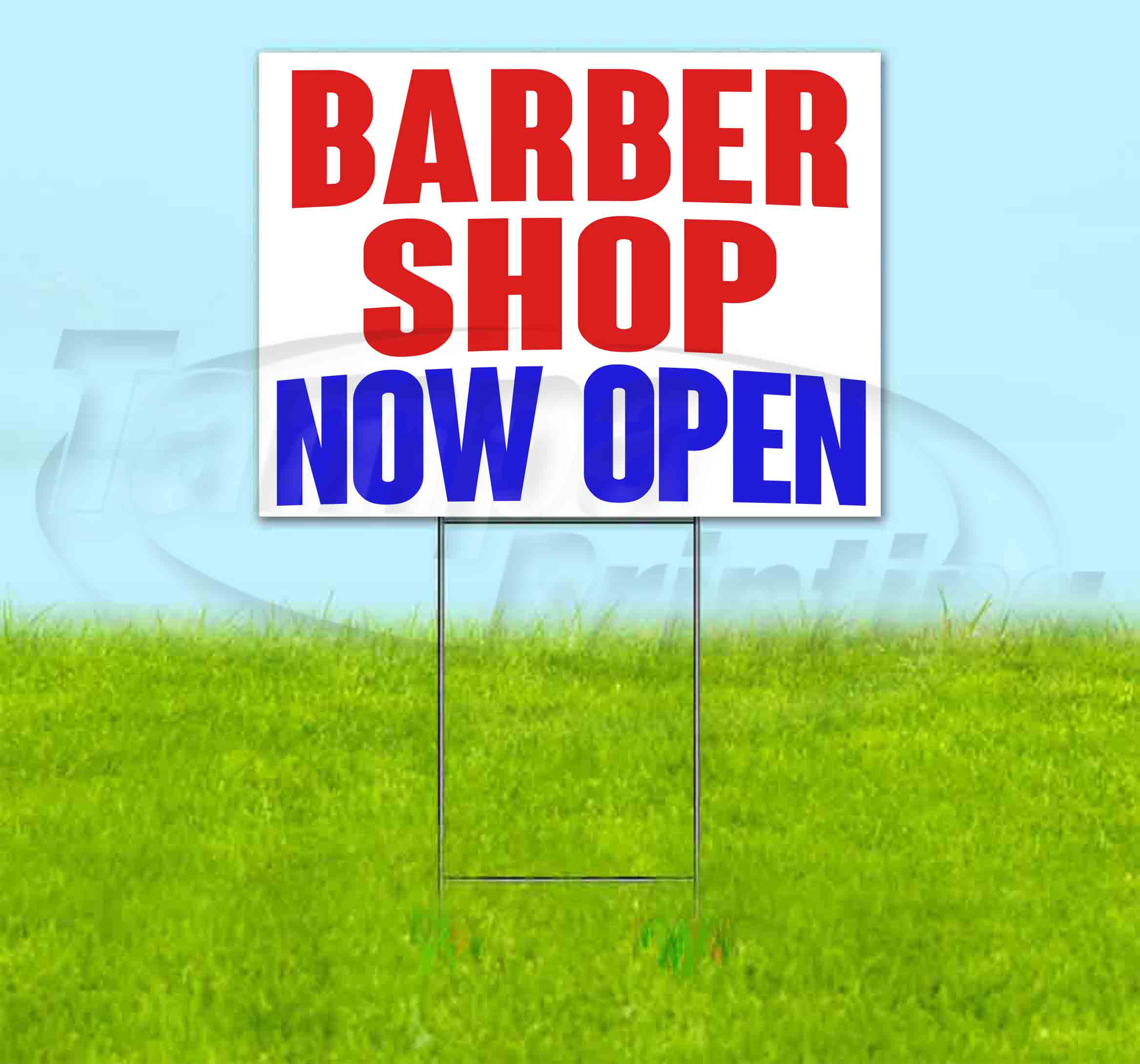 Barber Shop Now Open Red Blue Corrugated Plastic Yard Sign /Free Stakes 