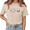 2-Apricot, variant on Ghost Pumpkin Cat Vintage Washed Print T-Shirt Women's Relaxed Short Sleeve Halloween Top