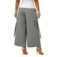 thumbnail image 4 of Karymi Shorts for Women Elastic High Waist Cargo Capri Pants, Wide Leg Cropped Trousers with Ribbon Detail and Pockets, Casual Solid Culotte Pants Pants for Women, 4 of 7