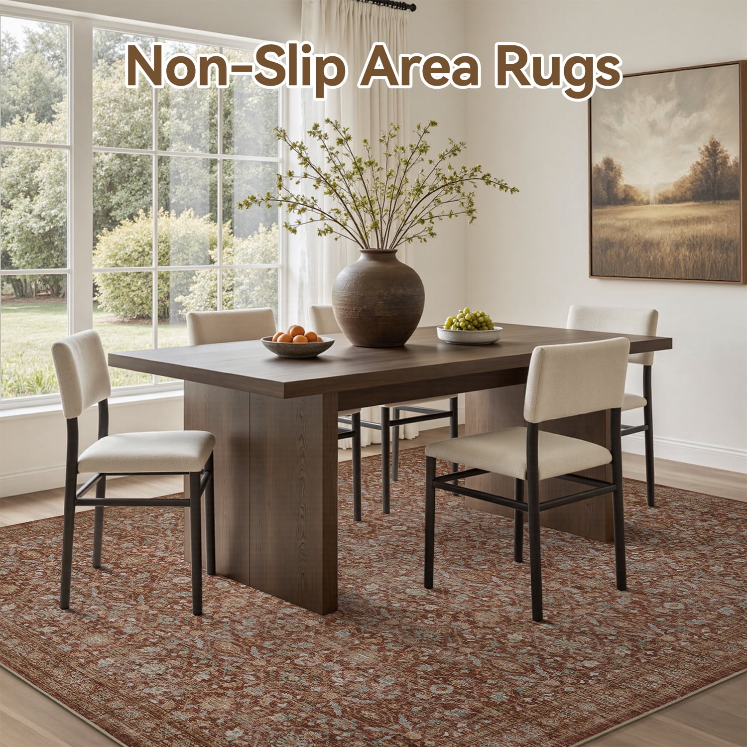 SIXHOME 5'x7' Vintage Distressed Area Rug Soft Washable Non-Slip Carpet American Classic Retro Rug with Geometric Rugs for Living Room Bedroom Neutral Home Decor Red